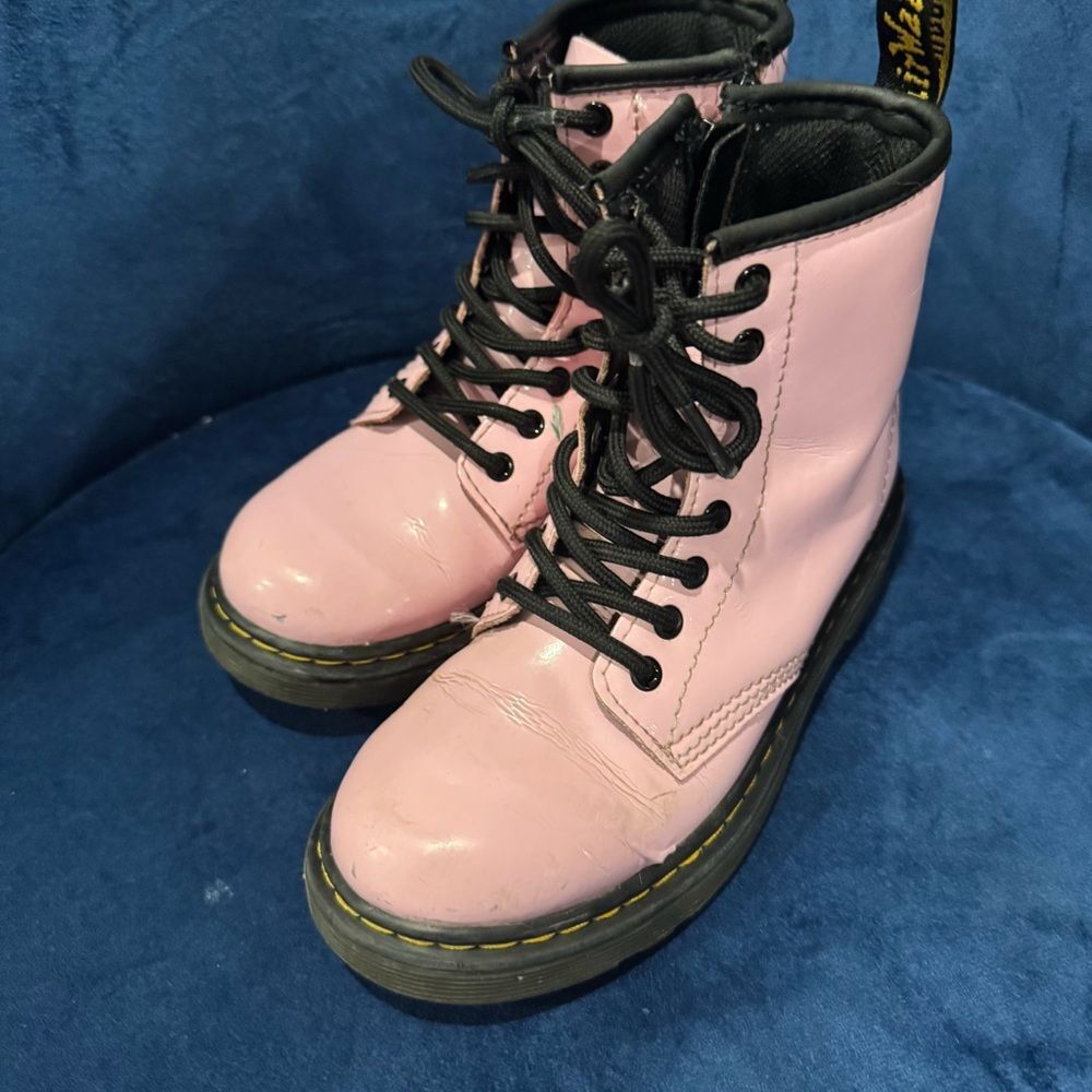 Doc Dr Martens Delaney Pink Patent Leather Zipper Combat 1460 kids sz 13